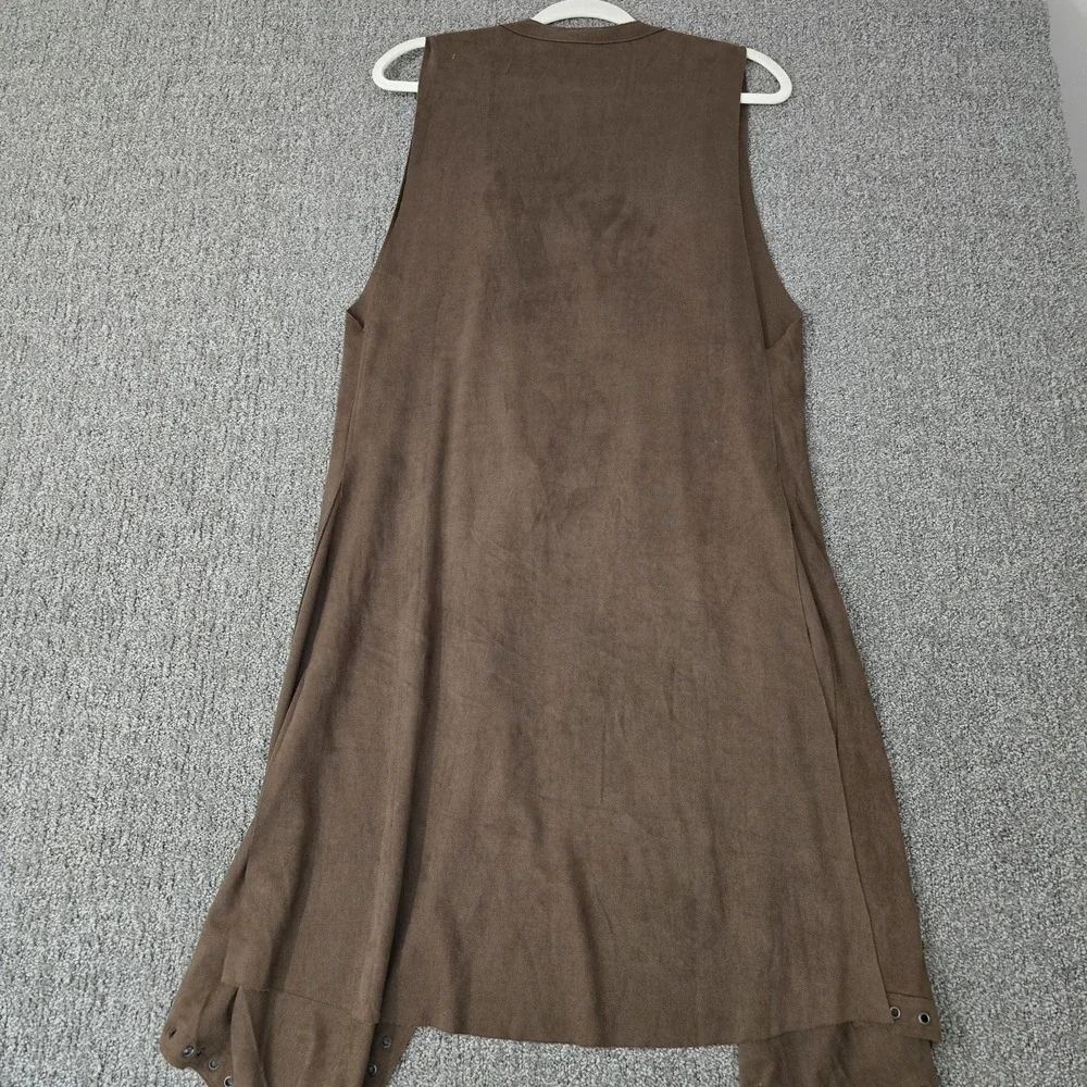 Vocal Microsuede Duster Vest‎ Sleeveless Cardigan Eyelet Boho Western Sz M